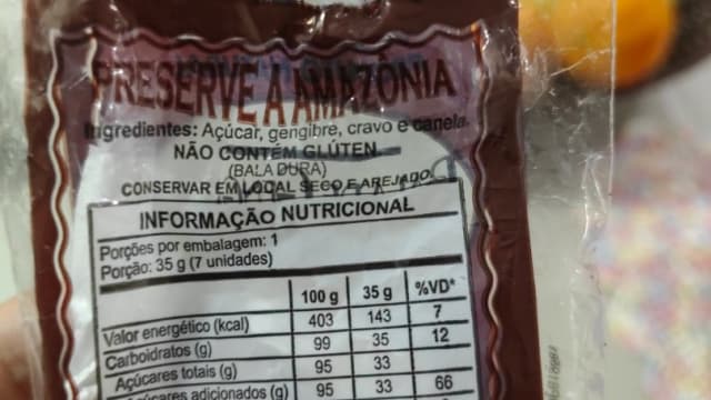 Rótulo do produto Bala Dura de Gengibre, Cravo e Canela