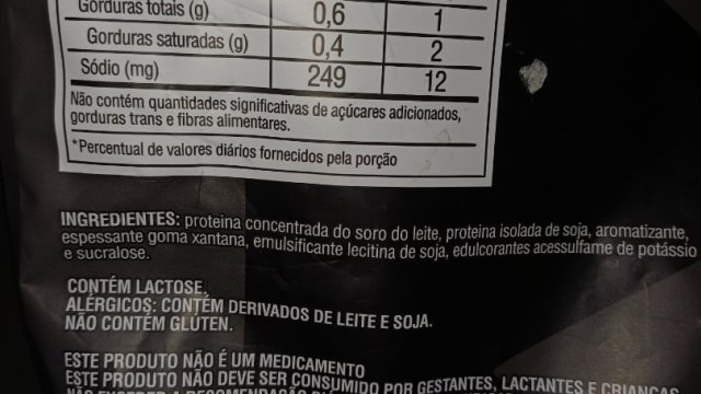 Rótulo do produto Suplemento Proteico em Pó