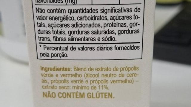 Rótulo do produto Blend de Extrato de Própolis Verde e Vermelho Vitafor