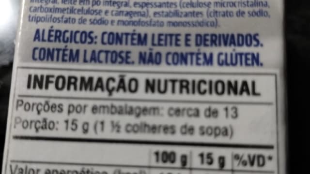 Rótulo do produto Creme de Leite