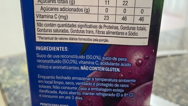 Rótulo do produto Suco Misto de Uva e Pera Tial 100%