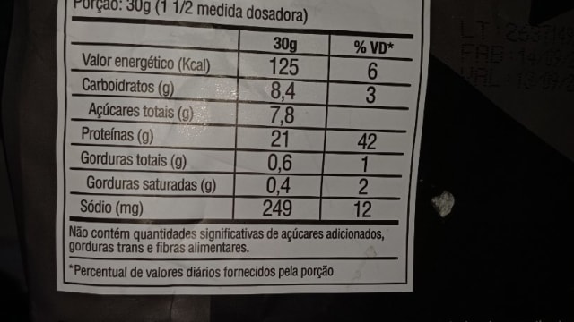 Rótulo do produto Suplemento Proteico em Pó (Whey Protein e Soja)