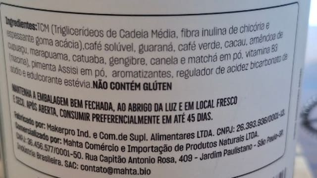 Rótulo do produto Café Funcional Mahta