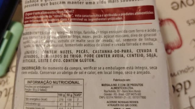 Rótulo do produto Pão 39,6% Integral Castanha & Nozes Qualibread