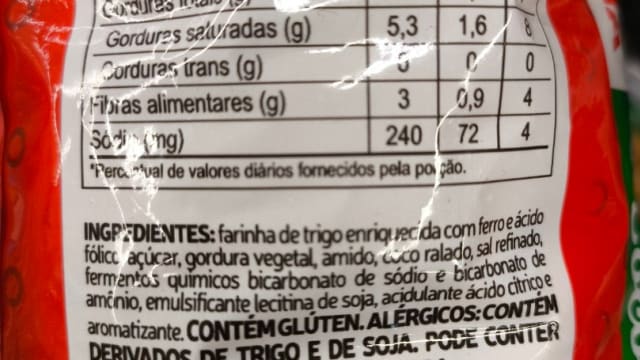 Rótulo do produto Biscoito sabor Coco