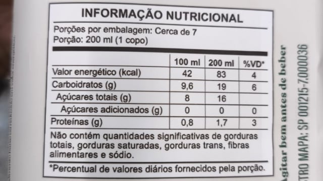 Rótulo do produto Suco de Laranja Integral com Célula de Laranja