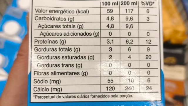 Rótulo do produto Leite Integral UHT