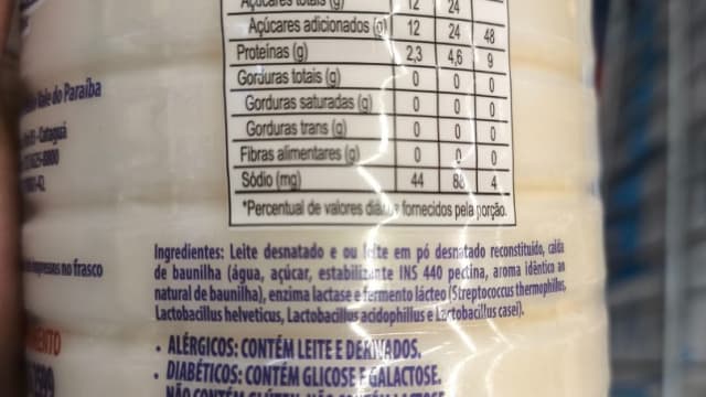 Rótulo do produto Leite Fermentado Desnatado Sabor Baunilha Zero Lactose