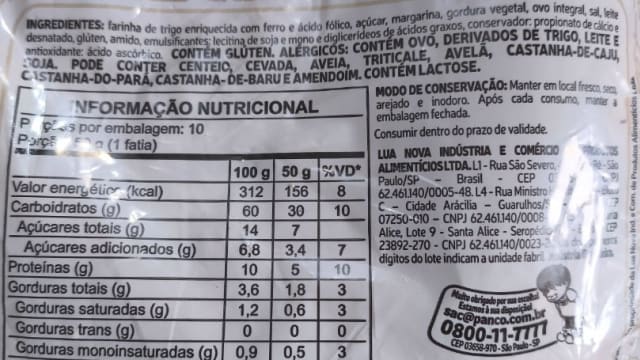 Rótulo do produto Pão Sovado Panco