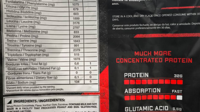 Rótulo do produto Whey Protein Concentrado Sabor Baunilha