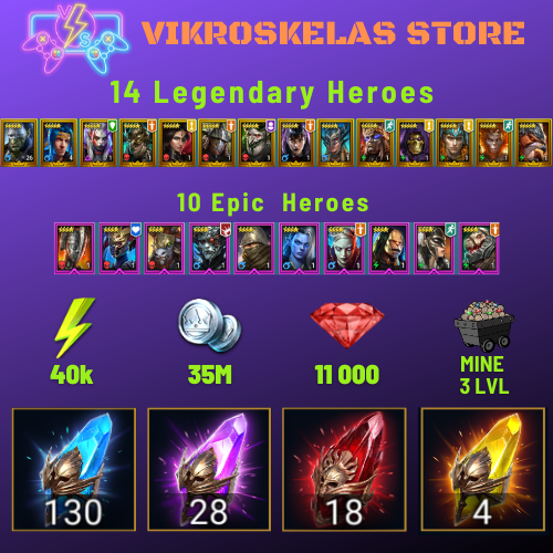 Starter: 130 Ancient, 28 Void, 18 Primal, 4 Sacred Shards | Ninja + 13 Login Legendary | 11k Gems | 40k energy | Mine max