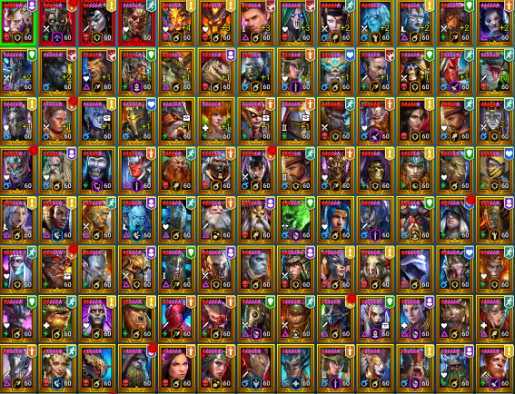 4x Top Mythics Starsage Galathir,Calamitus,Karnage,Mikage 313 legendary Titus, 2x Trunda, Harima,Yumeko,3x Kymar,Siphi,Rotos,2x Armanz, Top gear