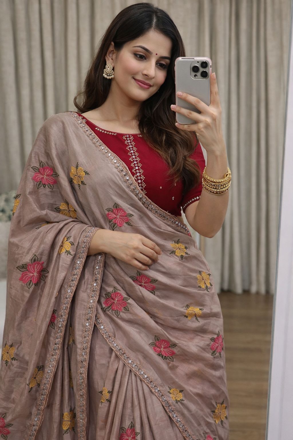 Model in contemporary blue saree showcasing 2026 fashion trend