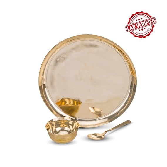 Bronze Premium Bronze plate Set | Luxury dinnerware | 1 Plate (12 in), 1 bowls with Spoon | Lab tested utensils- कांसे की थाली 