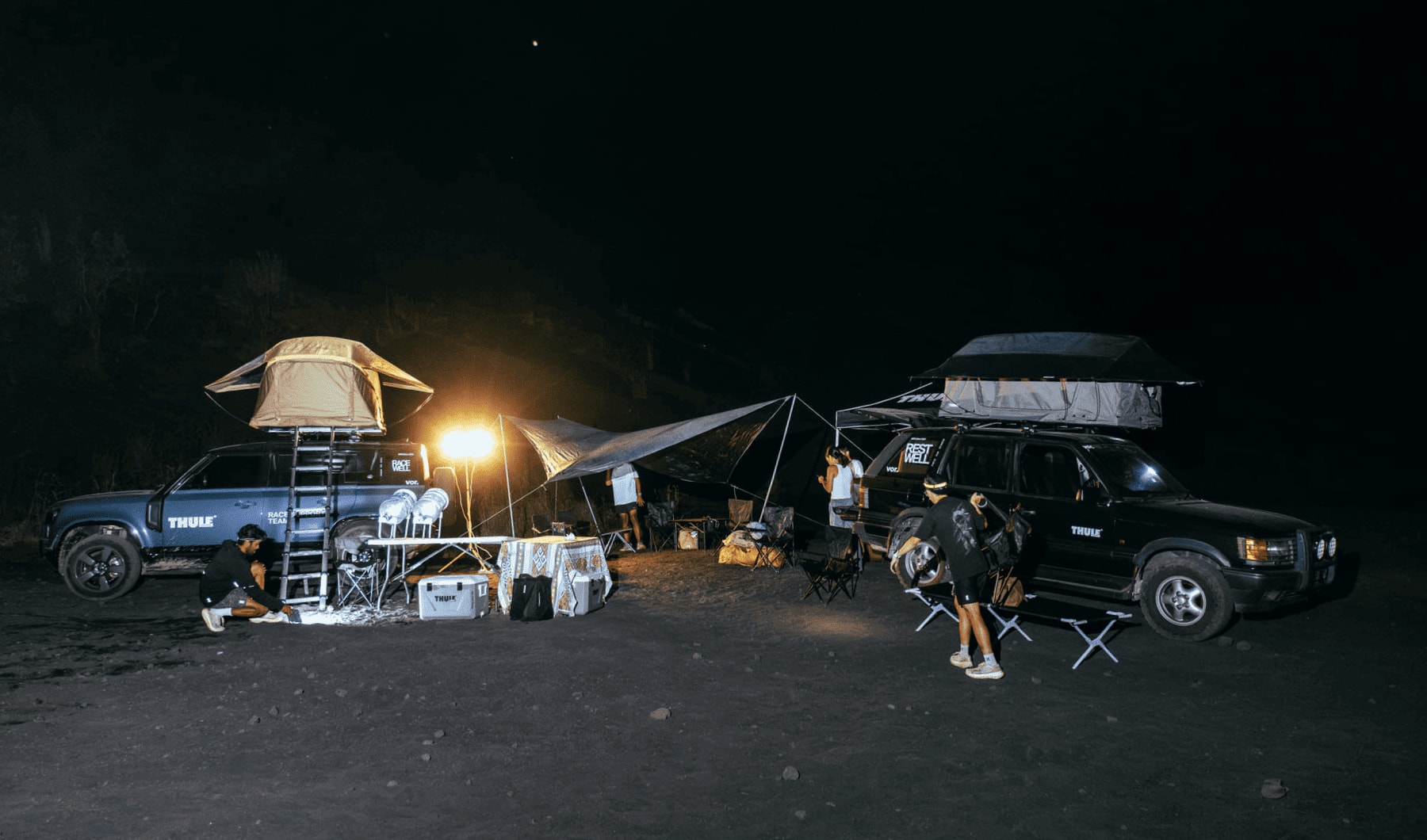 Reaching the black sand dunes and setting up before the runners arrived.