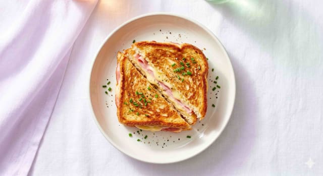 Photo de la recette Croque-Monsieur Croustillant a la Poele, idée de dîner à 784 kcal par portion