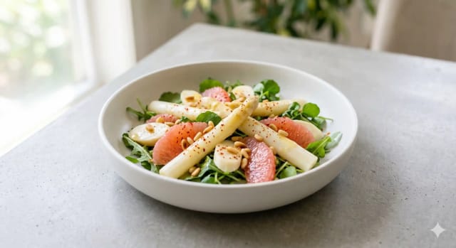 Photo de la recette Salade Estivale aux Asperges et Pomelos, idée de déjeuner à 267 kcal par portion