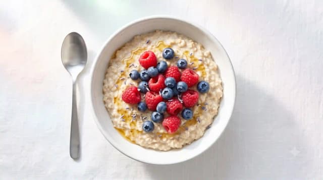Photo de la recette Bol d'avoine onctueux aux fruits rouges, idée de petit-déjeuner à 472 kcal par portion