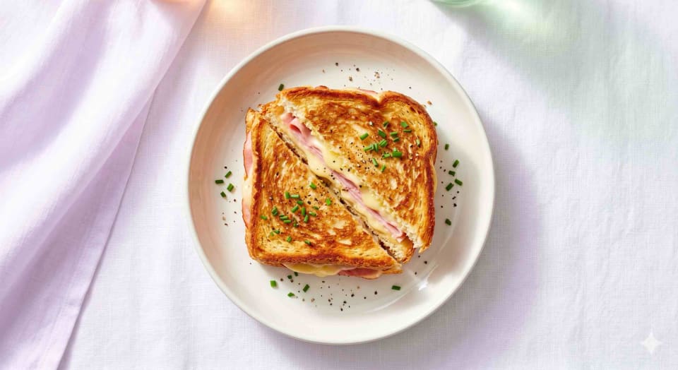 Photo de la recette Croque-Monsieur Croustillant a la Poele, idée de dîner à 784 kcal par portion