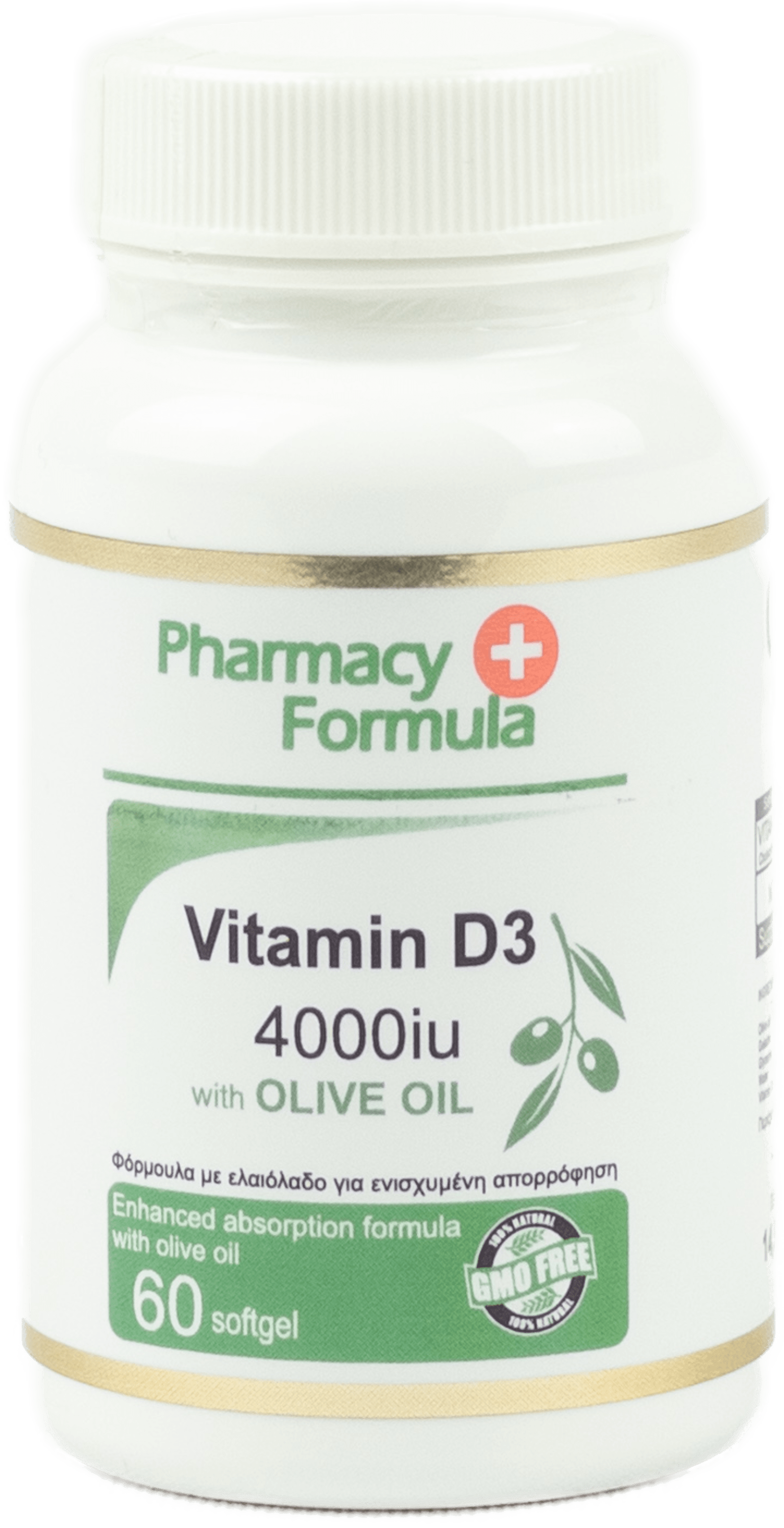 Pharmacy Formula Vitamin D3 4000 IU food supplement with olive oil in softgel capsules