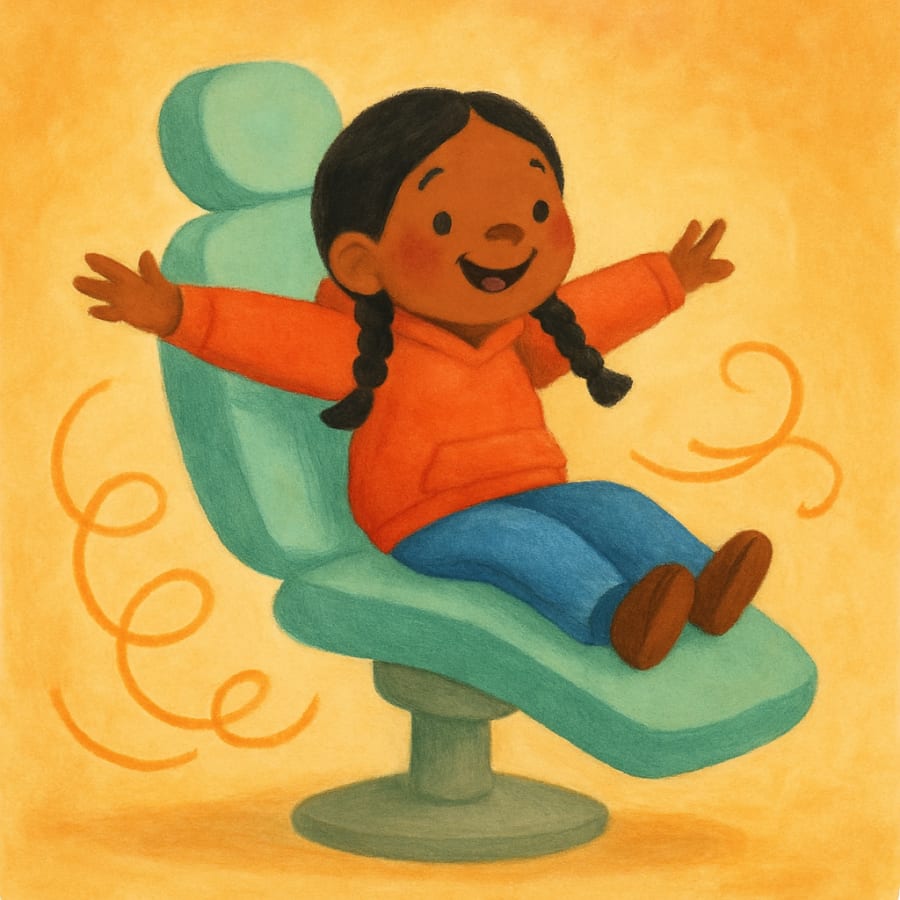 From “Visits the Dentist”: the chair goes up, up, up, like a rocket ship!