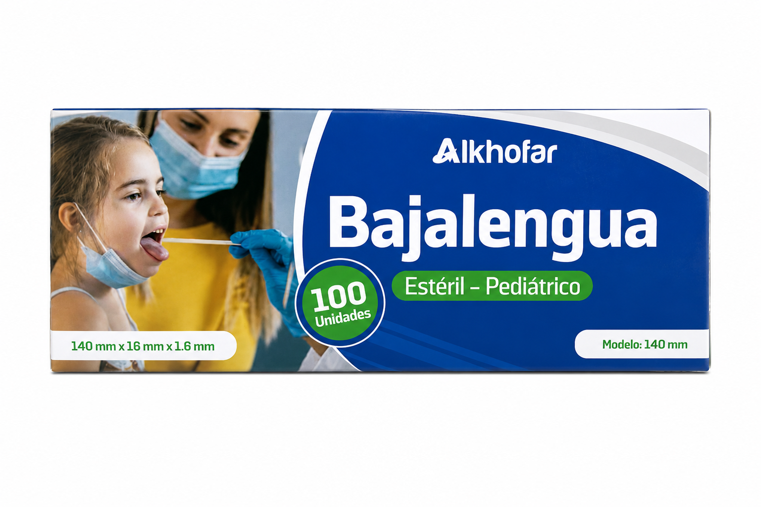 Bajalengua Esteril Pediatrico Alkhofar Caja de 100 Und