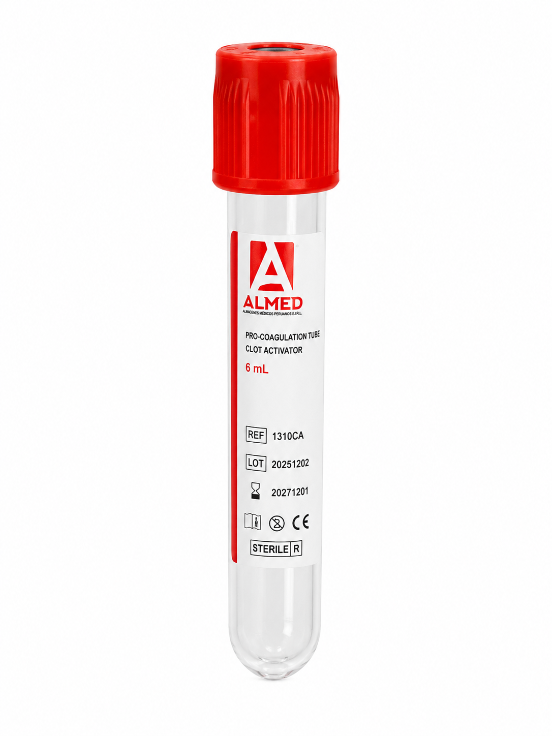 Tubo Tapa Rojo Para Muestra Sangre De 6 ml Con Clot Activador Almed (Paquete de 100 Und)