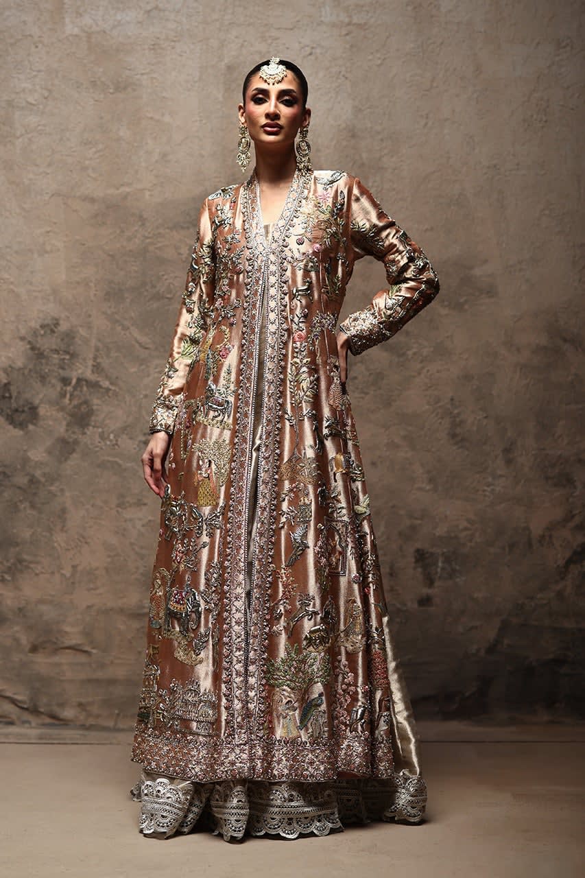 Mehry — Peach Mughal Jacket & Rose Gold Shift