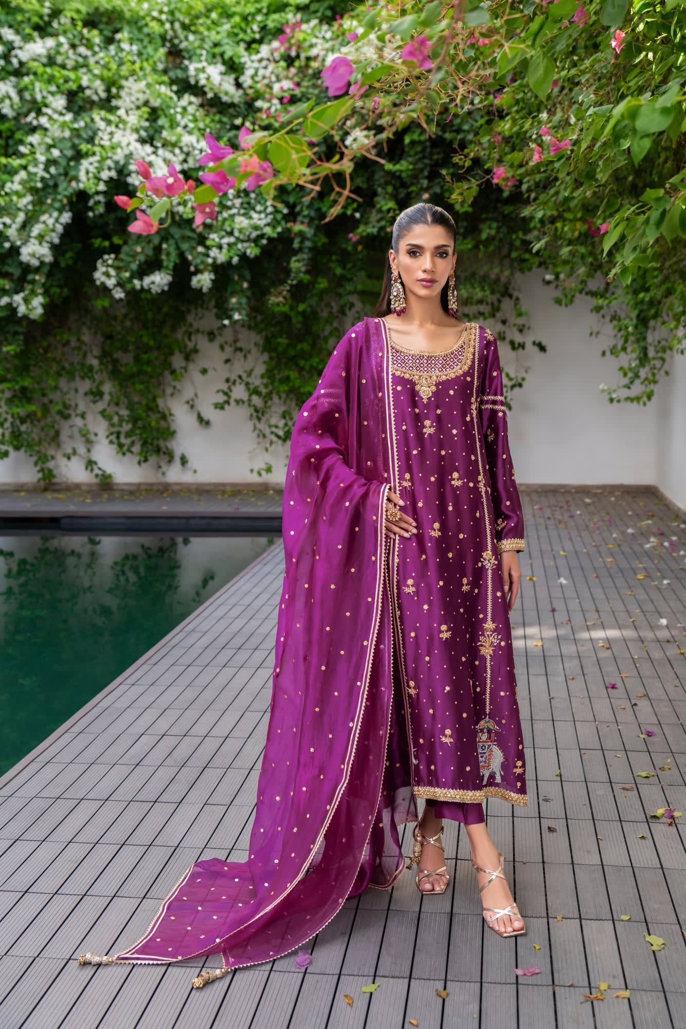 Myra — Magenta Sheesha Silk Shirt & Dupatta