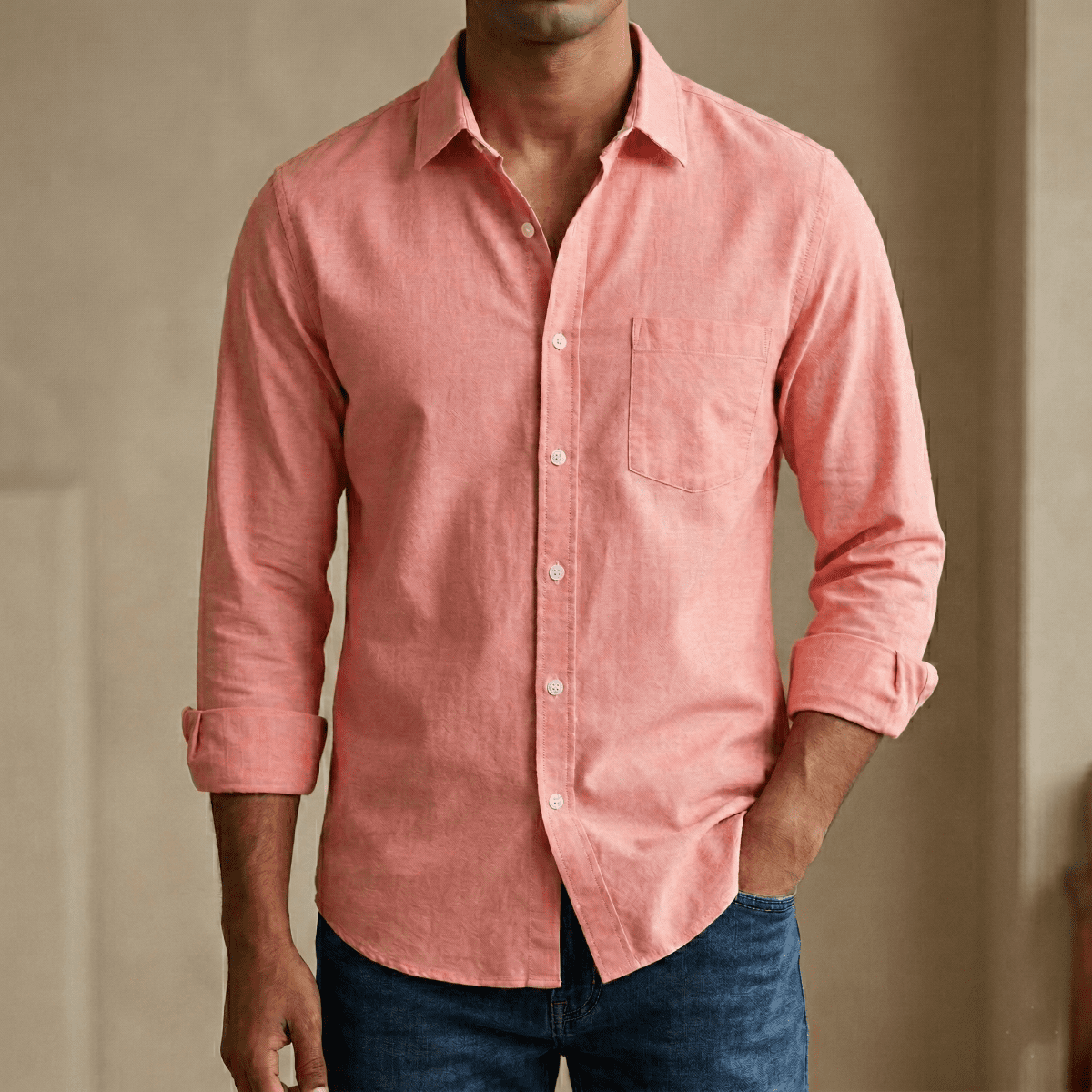 Men's Solid Colour Shirt (Lite pink)