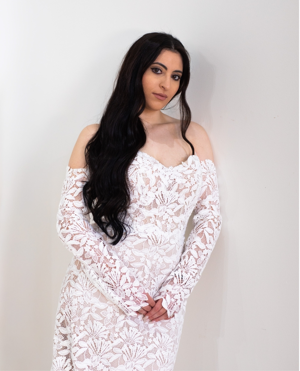Bride in a romantic lace wedding dress