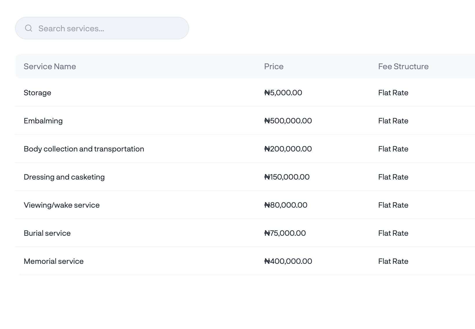 services screenshot