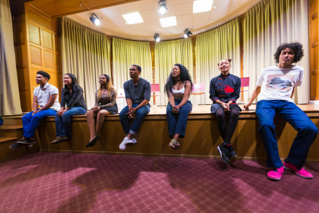 Harrison Truong The cast engages in a deep discussion with the audience during a post-performance Q&A session at Stanford University