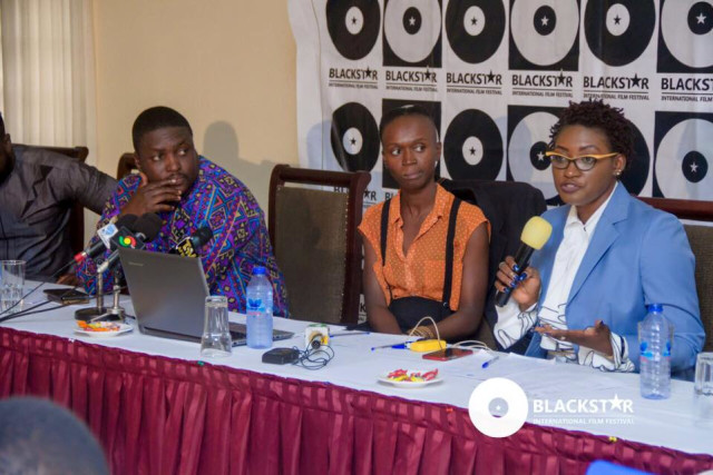The Executive Director, Juliet Asante, speaking at a press conference