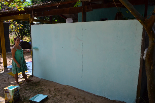 Evandro Angerami Preparação de fundo para pintura mural na casa da D. Ursula. Vila de São Jorge. GO. 2014