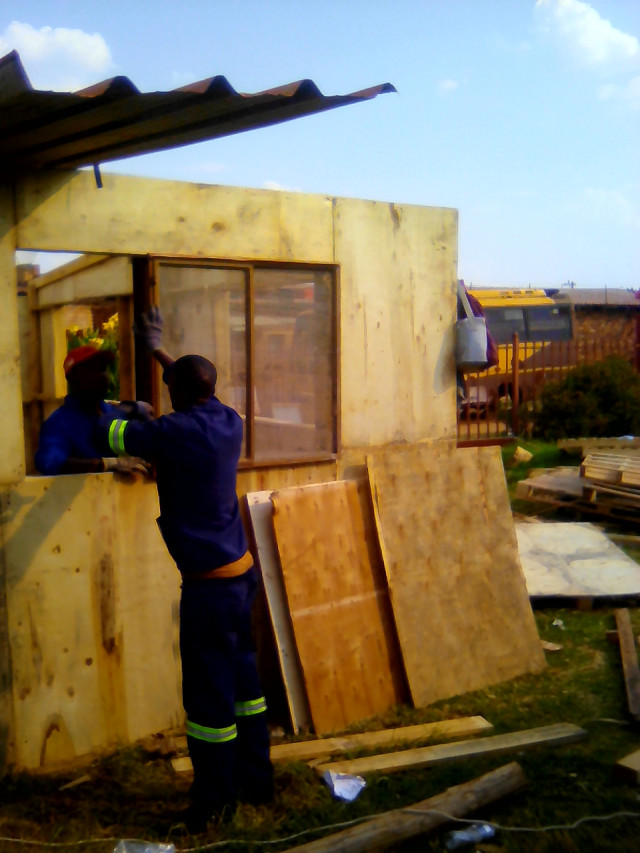 Jabulani Dlamini construction of our ablution facilities using recycled wooden pallets