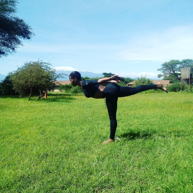 Sithule Biyela Sithule practising yoga in Kenya.