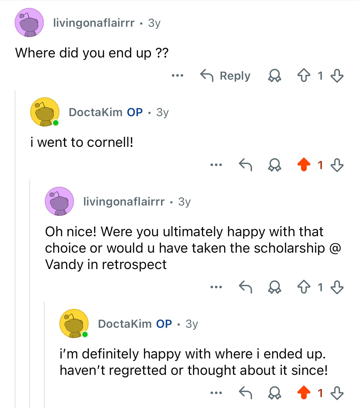 Reddit post about Cornell