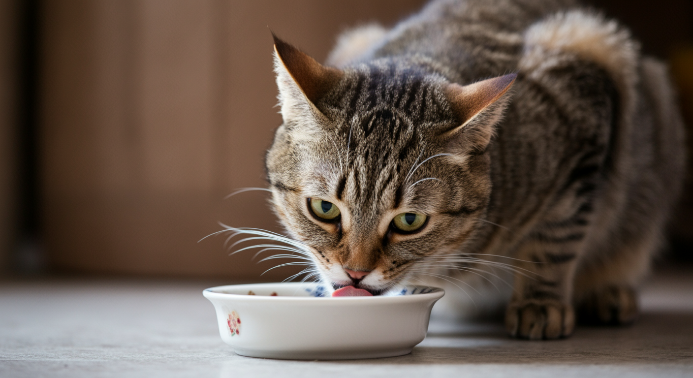 A cat eating homemade cat food