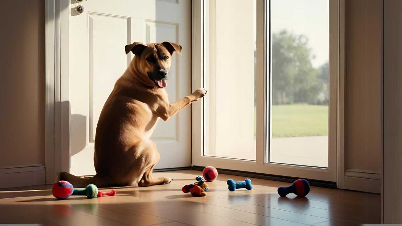 A sad dog having separation anxiety