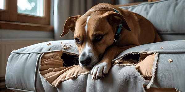 Destructive chewing damage near door caused by anxious adopted shelter dog
