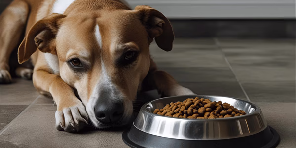 Anxious shelter dog refusing food due to stress and fear