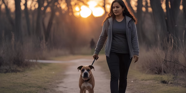 Happy bonded adopted shelter dog with owner showing trust and love