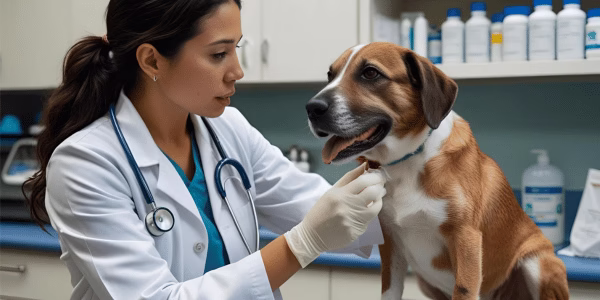 Rescue dog at the vet