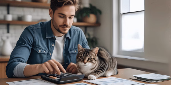 A human calculating the costs of cat adoption