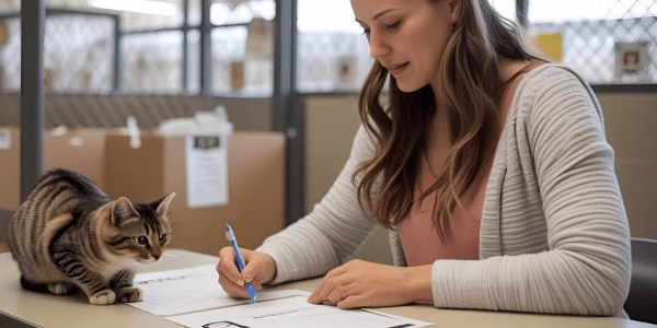 A woman signing adoption papers