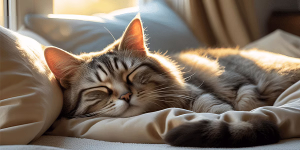 An adopted cat peacefully sleeping