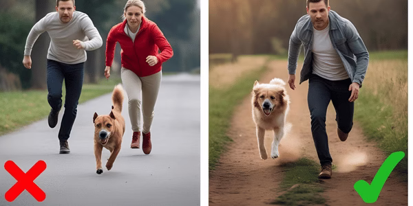 An image showing a dog chasing his dog, what you should never do