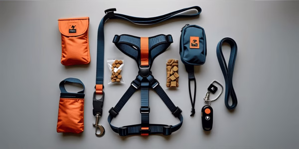 Multiple dog training accessories, like a harnass, cookie pouch, etc...