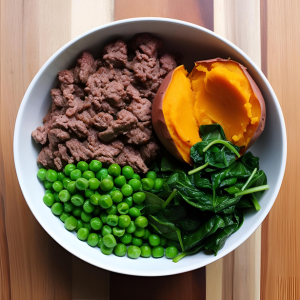 Homemade dog food with beef and sweet potatoes